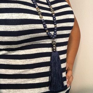 Blue Beaded Necklace with Tassel